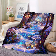 All-Season Forest Night Scene Blanket Flannel Digital Print Machine Washable