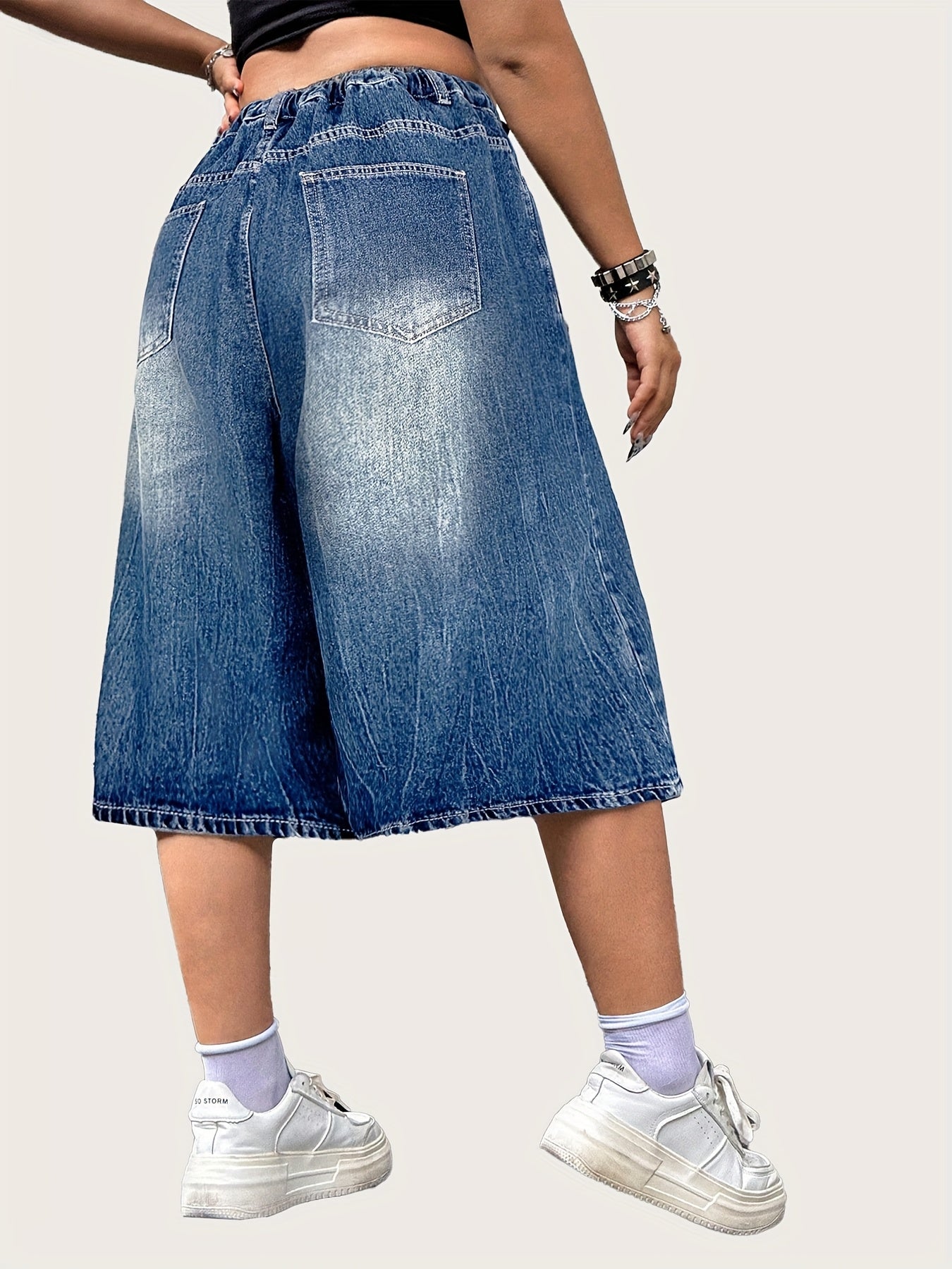 Шорты из денима больших размеров свободного кроя, выстиранные джинсы, эластичный пояс, летние повседневные