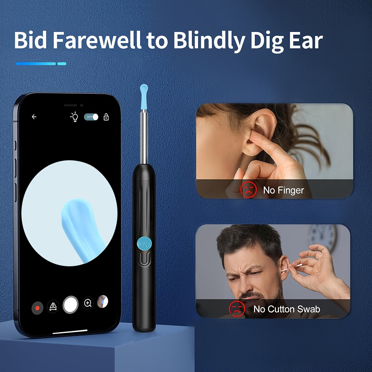 USB zaryadlash bilan qayta zaryadlanuvchi LED quloq mumini olib tashlash to'plami, vizual quloq tozalash vositasi, bir nechta ucliklar va tozalash cho'tkalari o'z ichiga oladi.