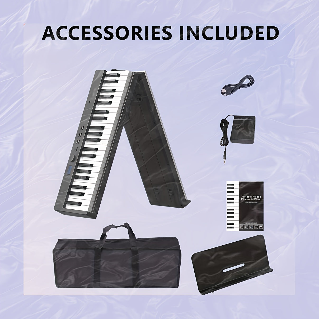 Ko‘p rangli qayta zaryadlanuvchi batareya va sumkaga ega 88 kalitli portativ yig‘iladigan raqamli pianino