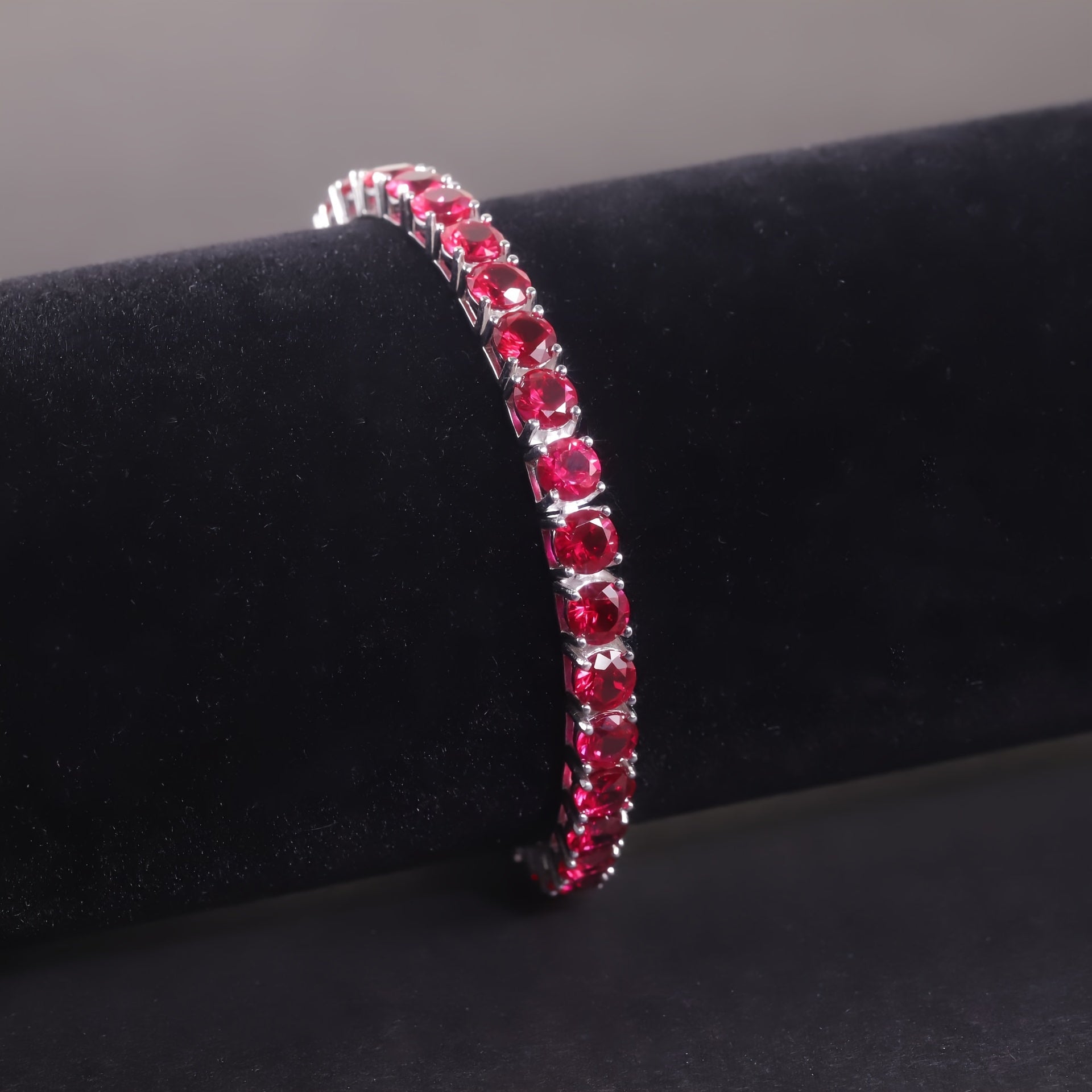 Sterling Silver and 18K Gold Plated Tennis Bracelet with Red Gemstones Flower Theme for December Birthstone Gift