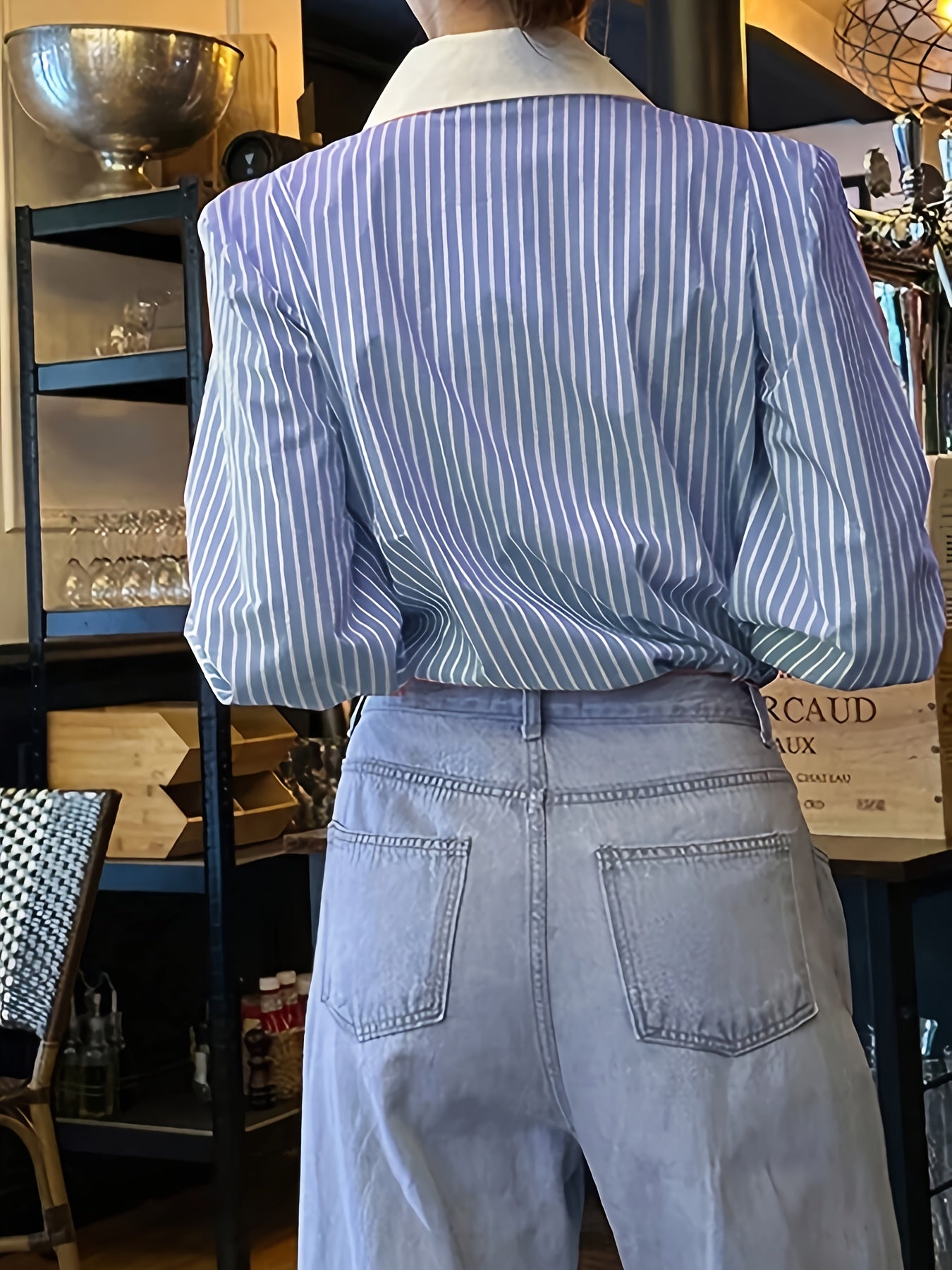 Women's Casual Striped Long Sleeve Shirt Polyester Spandex Button Detail