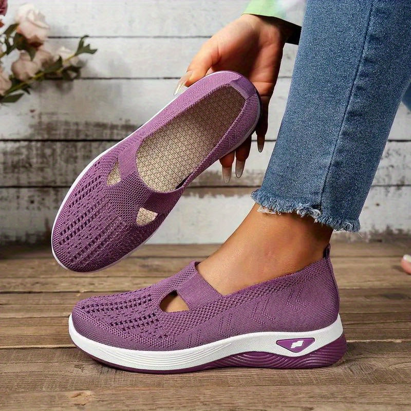 Ayollar uchun nafas oladigan tarmoqli slip-on sport poyabzali, engil yurish uchun, rezina taglik