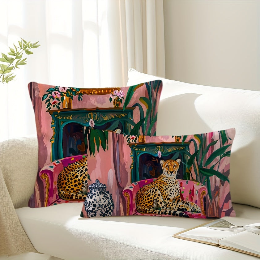 Cheetah Plant Throw Pillow Cover Fauvism Style 29.97x50.04cm or 44.96cm Square Farmhouse Decor for Couch Sofa Living Room Bedroom
