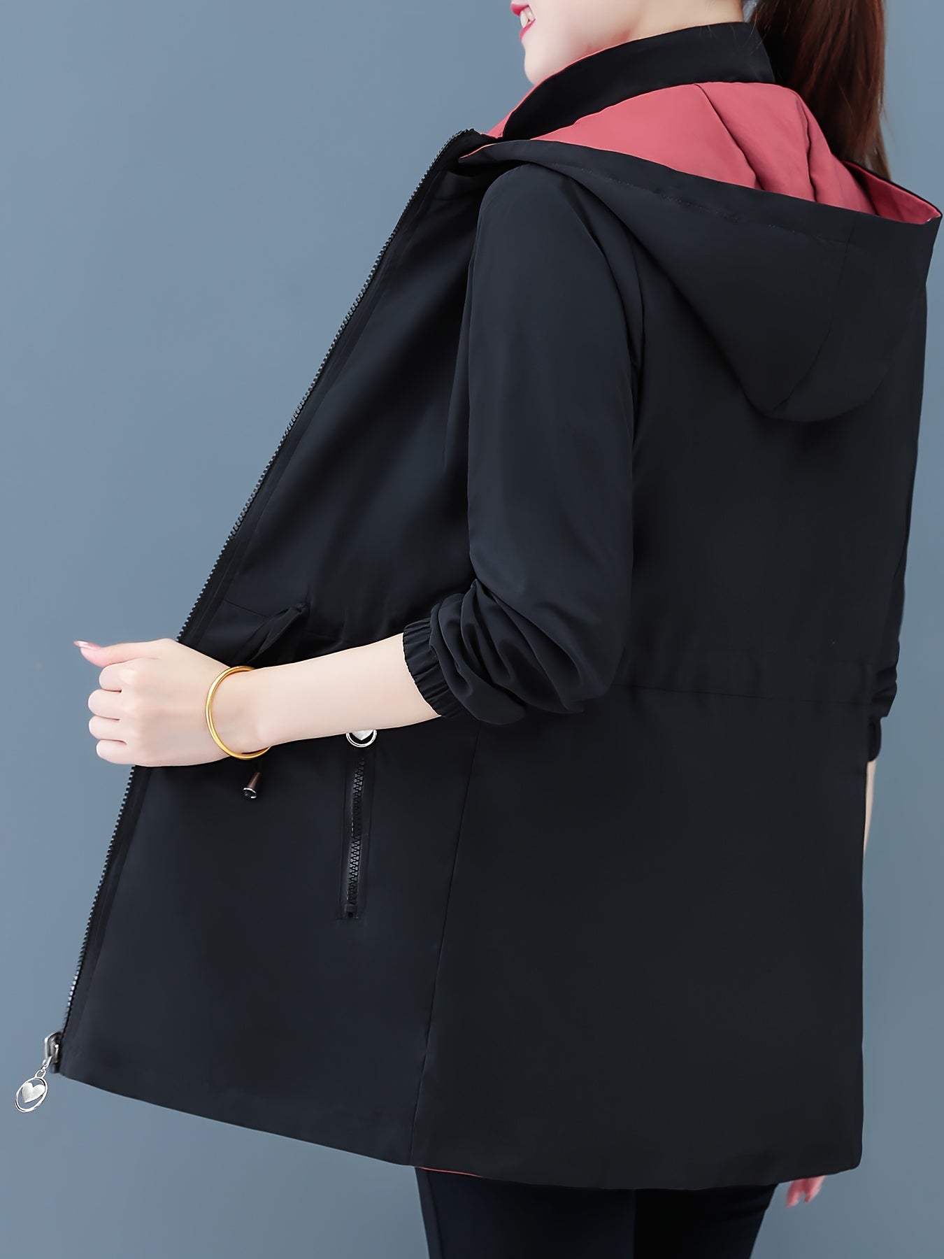 Women's Reversible Windbreaker Jacket Lightweight Hooded Spring Fall Casual Polyester