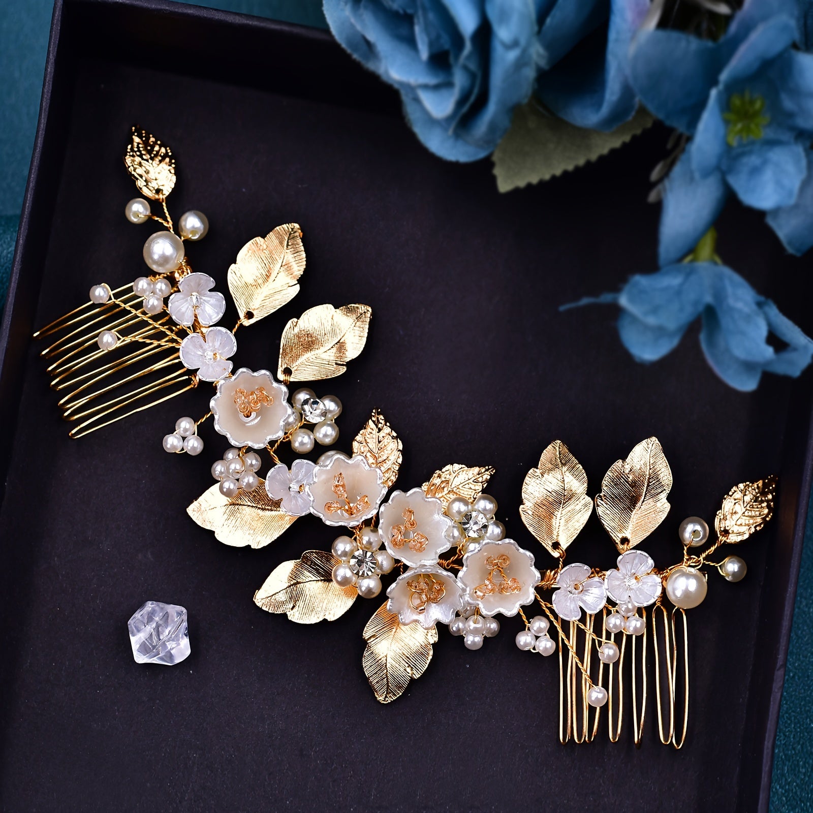 Винтажная цветочная расческа с бусинами из золота, двусторонняя, праздничный подарок