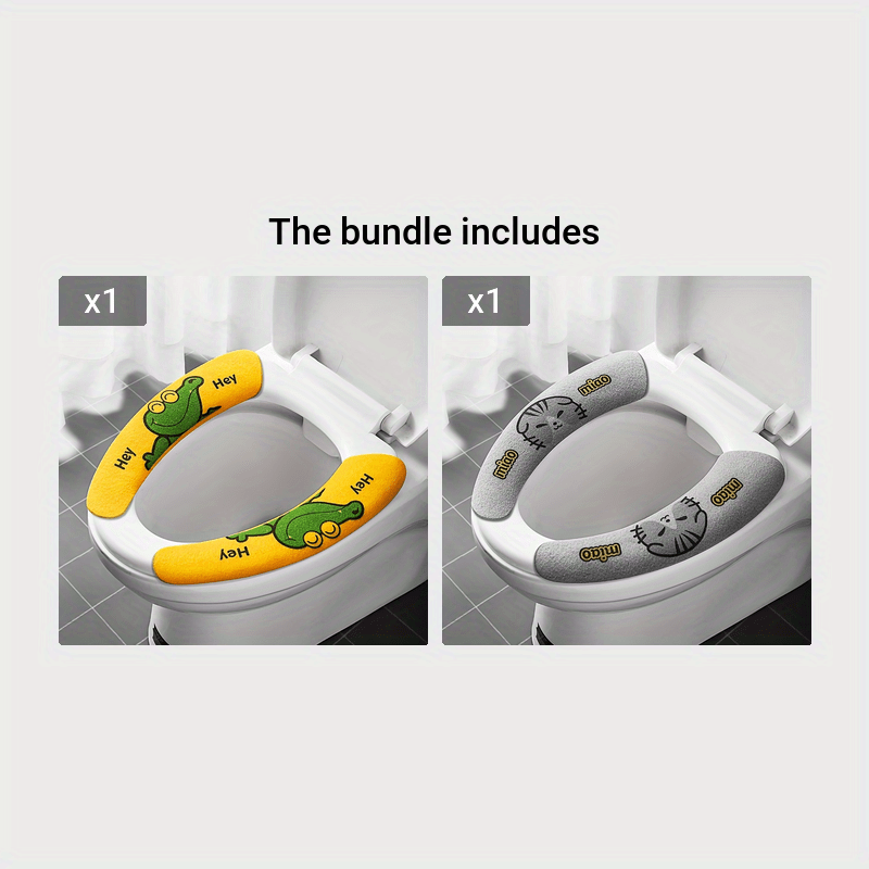 Reusable Animal Print Toilet Seat Cushion Gray Blue Orange Green Soft Fabric Half-Round Non-Slip