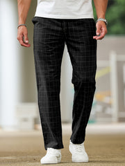 Men's Polyester Pants with Drawstring Waist Casual Striped Plaid Cropped Spring Fall