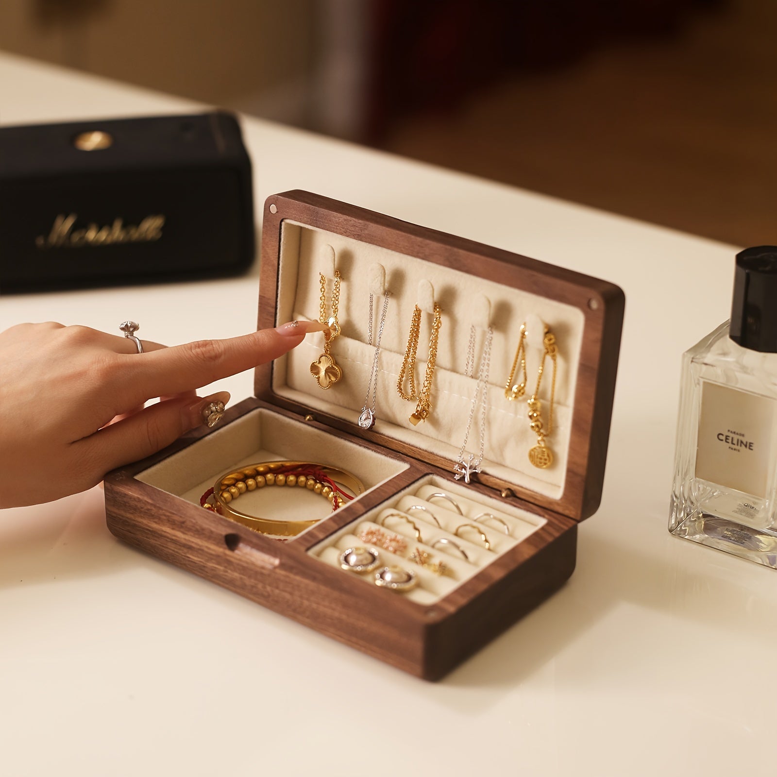 Caja de joyería de madera maciza para bodas, Día de San Valentín, organizador de compromiso para accesorios y recuerdos de novia