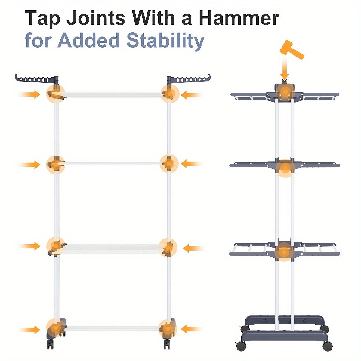 3-qavatli alyuminiy kiyim quritgich qafas, g'ildiraklar bilan, yig'iladigan ichki va tashqi kir yuvish uchun tashkilotchi