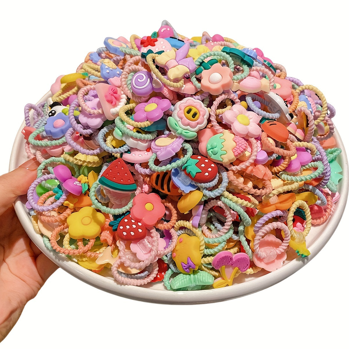 100 ta qiziqarli multfilm elastik soch bog'ichlari, o'smirlar uchun, kundalik foydalanish uchun ko'p maqsadli bir xil rangli soch bog'ichlari, barcha mavsumlar uchun sintetik kauchuk soch aksessuarlar.