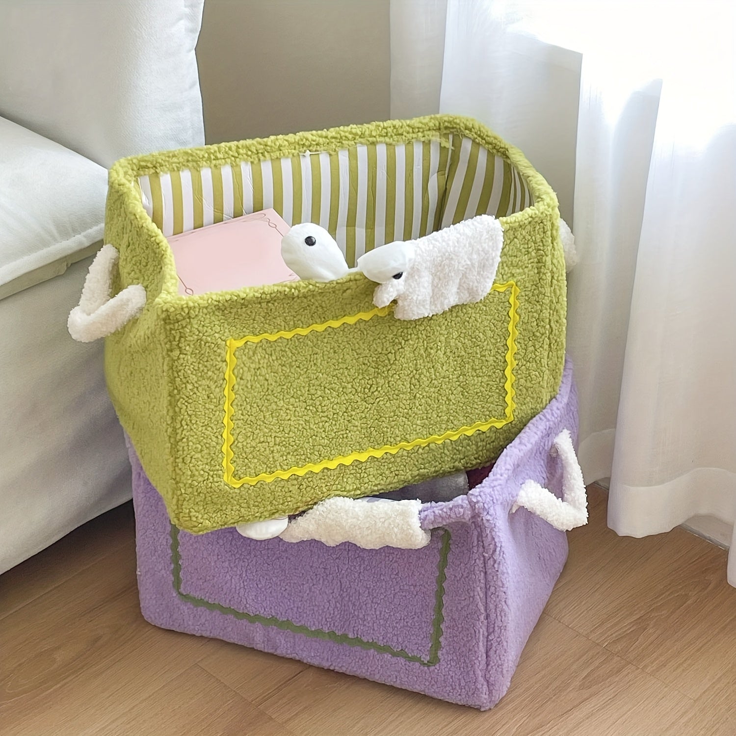 cesta de almacenamiento suave y duradera con asas para juguetes, ropa, snacks y más