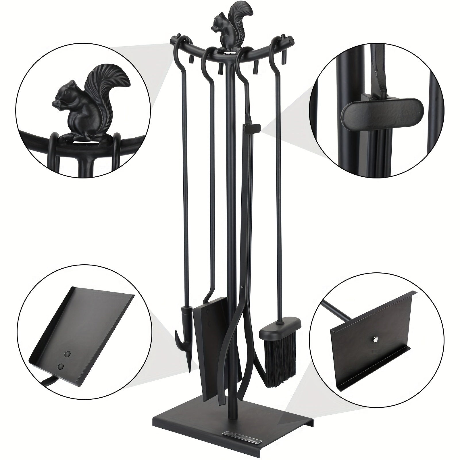 5-Piece Fireplace Tool Set with Brush Poker Shovel and Firewood Rack Indoor Outdoor