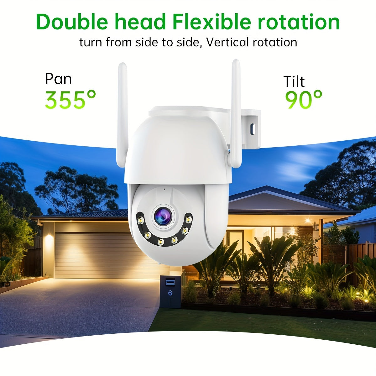 3MP WiFi tashqi xavfsizlik kamerası, rangli kechqurun ko'rish, 2 tomonlama audio, PTZ
