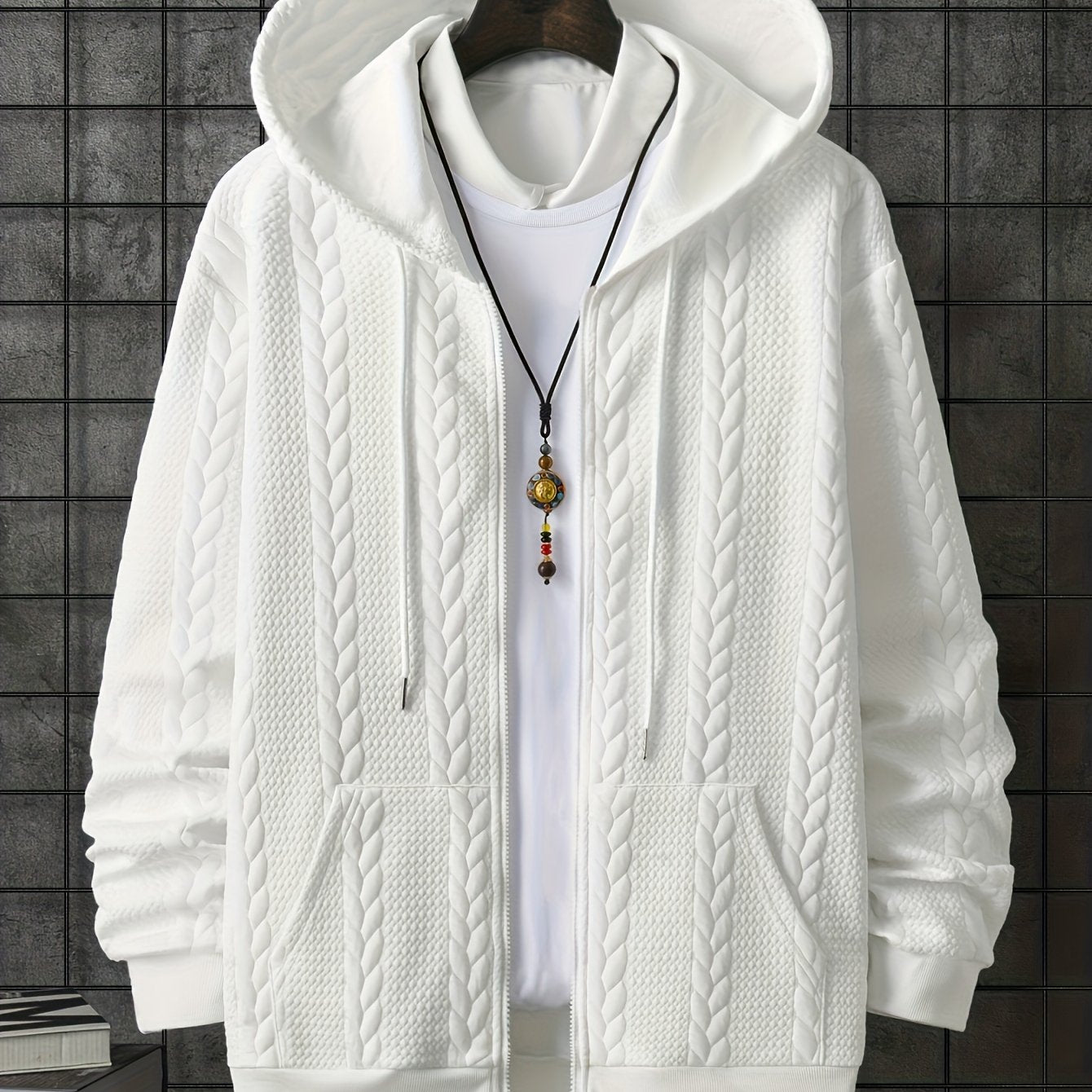 Plus-Size Men's Hooded Sweatshirt with Kangaroo Pocket Casual Polyester Knit