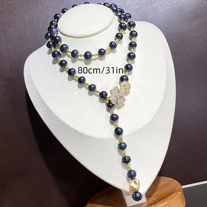 Freshwater Pearl Necklace with Cubic Zirconia Elegant Jewelry for Birthdays and Holidays