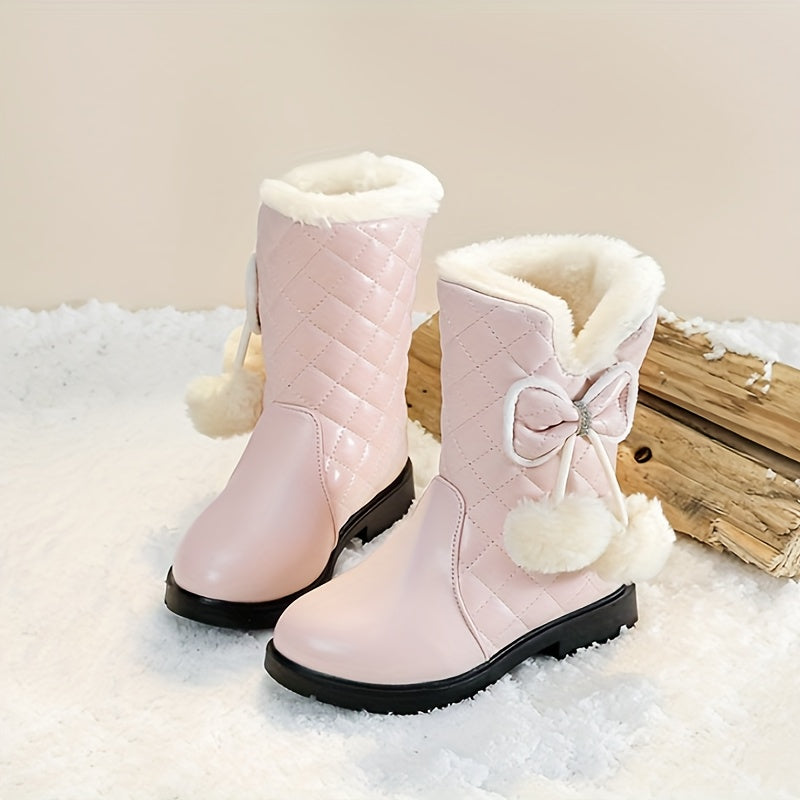 Girls Winter Snow Boots Thickened Warm Casual Easy-On Medium Tube