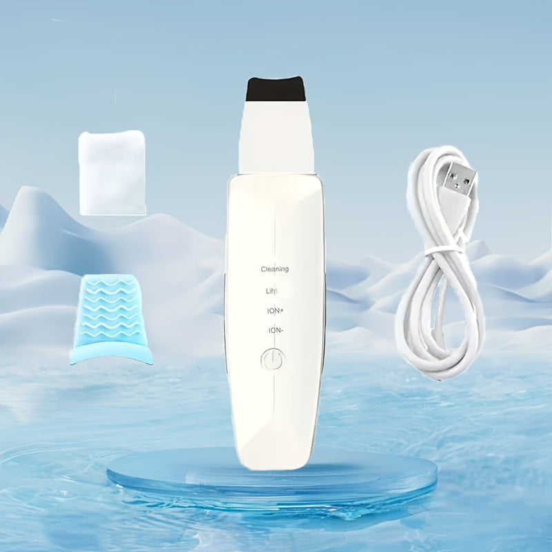 USB Rechargeable Facial Skin Scraper with 4 Cleaning Modes Exfoliation Deep Cleansing Tool