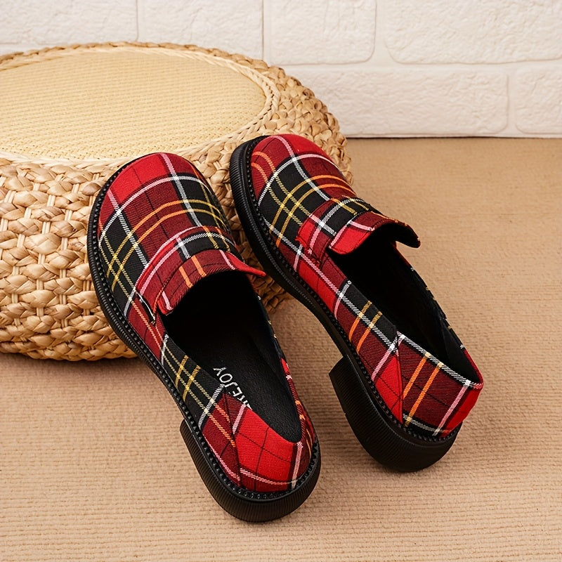 Women's Plaid Loafers Slip-On Dress Shoes Non-Slip Rubber Sole