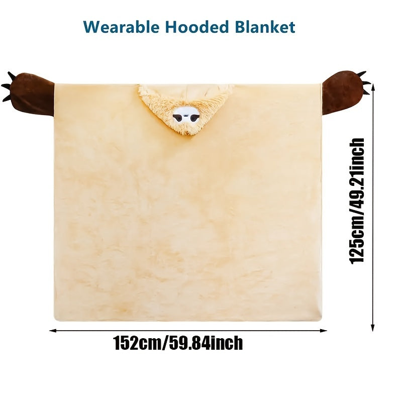 Women’s Soft Fluffy Hooded Sloth Wearable Blanket with Pockets 149x130 cm