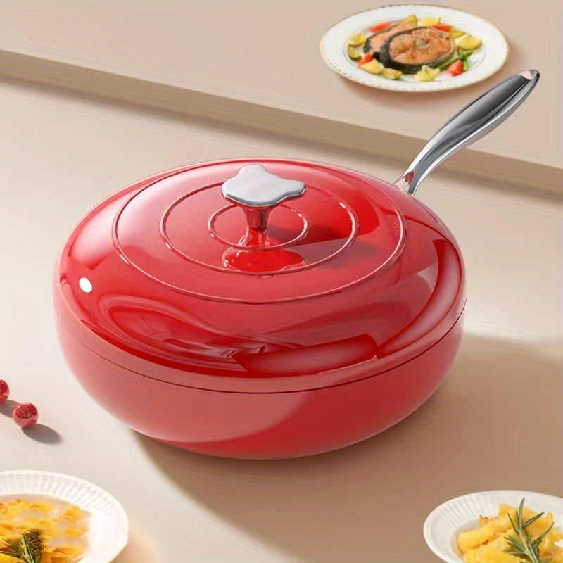 Premium Non-Stick Cast Iron Wok with Lid in Chinese Red Gift Box Set - Electric va Gaz pechlari uchun mos - Uyda pishirish uchun mukammal - 1 dona