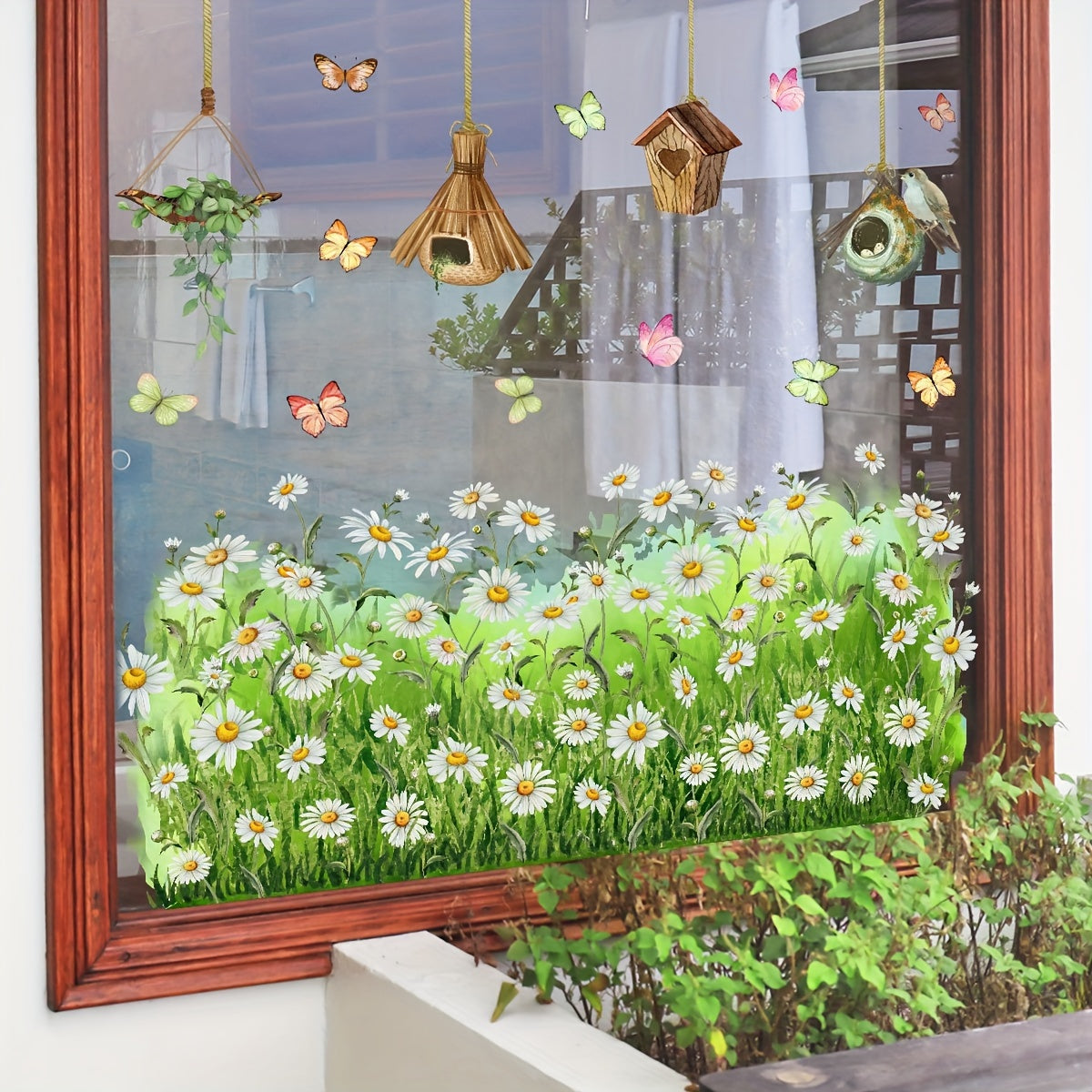 Daisy and Butterfly Window Clings Reusable Electrostatic Decals for Home Decor