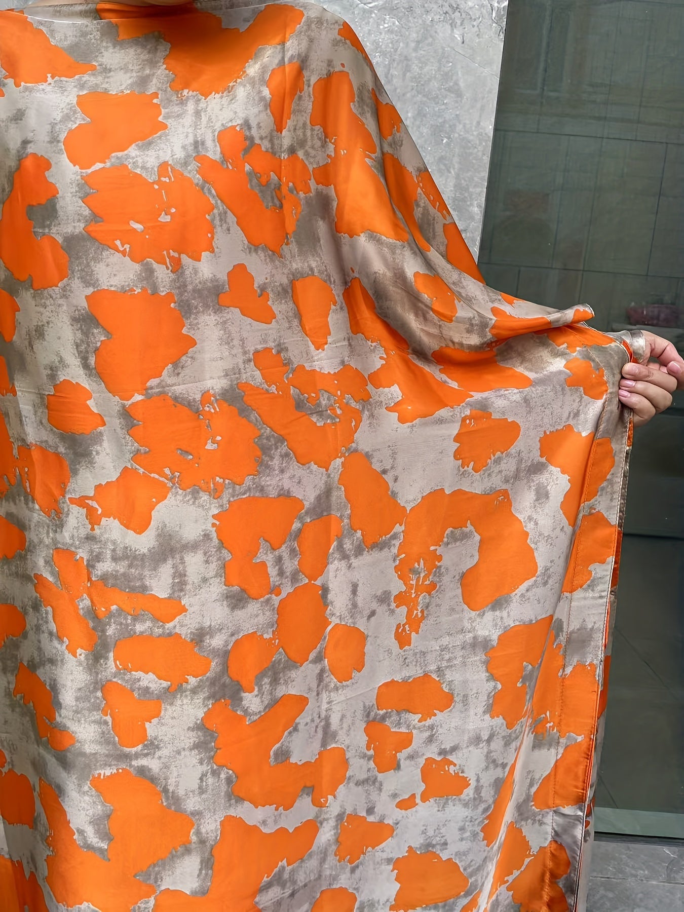 Women's Plus Size Floral Print Tunic Dress with Scarf Short Sleeve Casual Long Dress