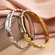 Women’s Stainless Steel Bracelet with Rhinestones and Star Design Bangle Jewelry