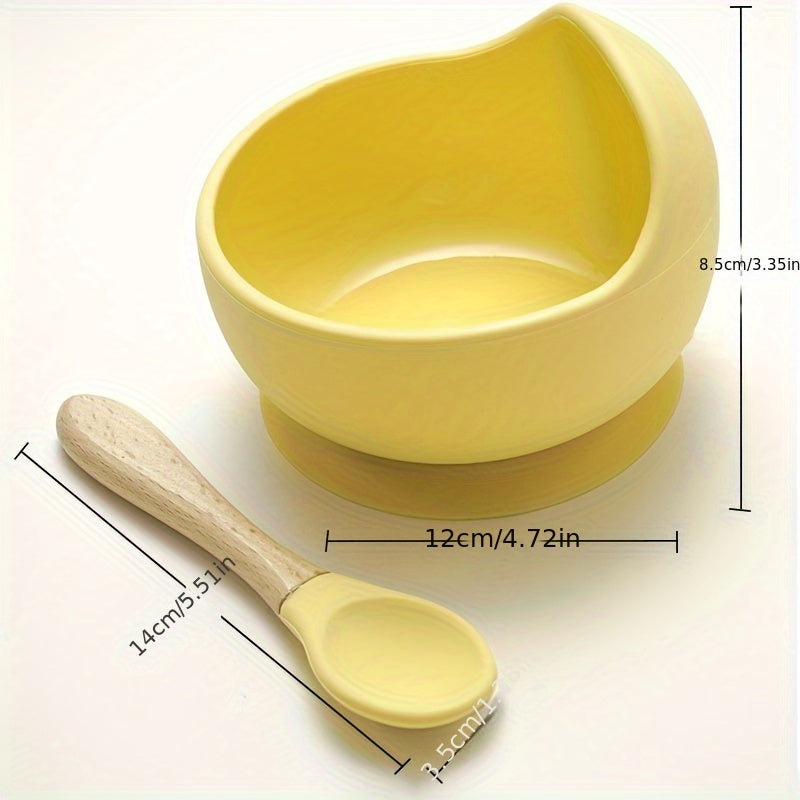 Kids' Feeding Set Silicone Bowl with Suction and Wooden Fork BPA-Free Dishwasher Safe 9 Colors
