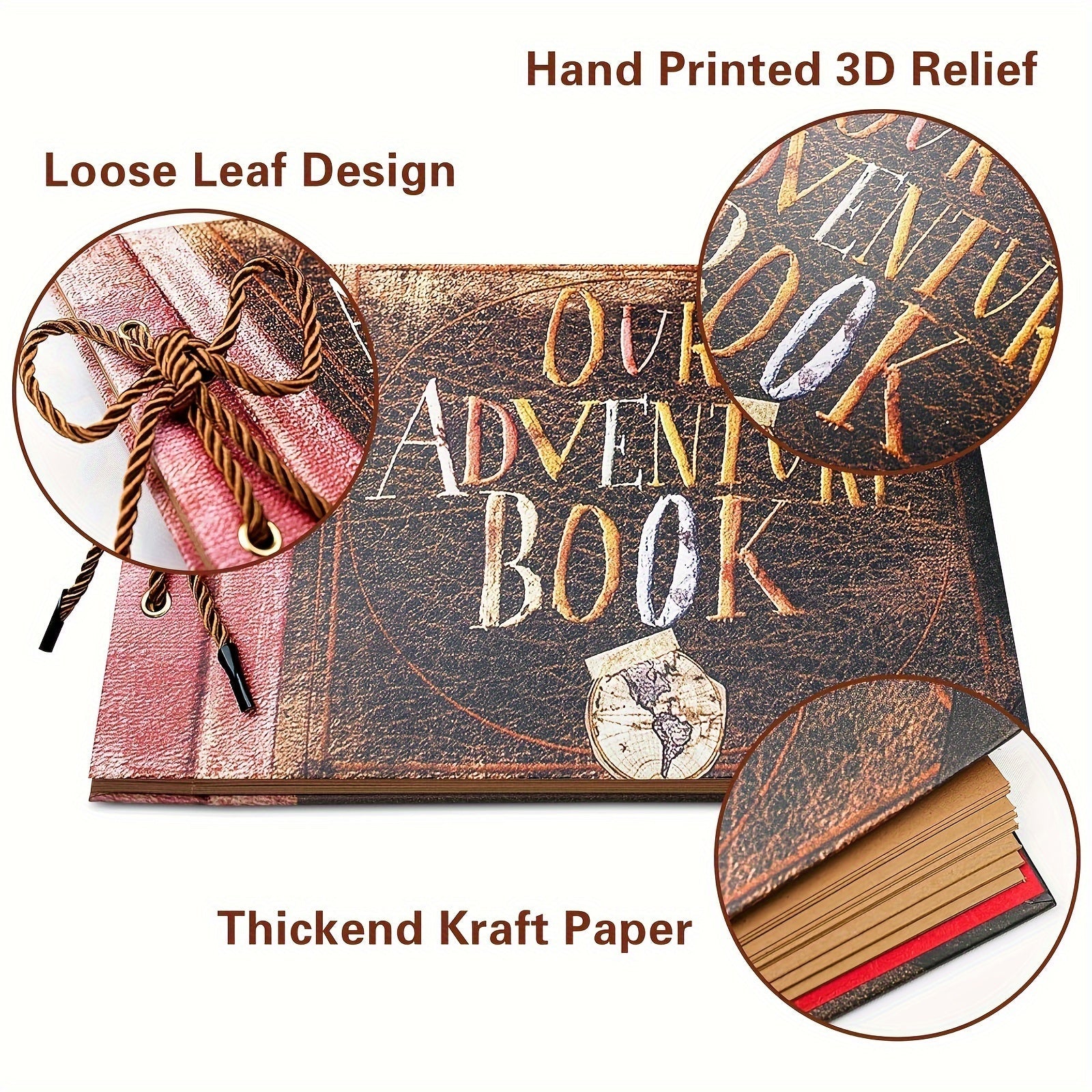 Vintage Faux Leather Growth Diary 25.91x18.29 cm with 3D Design for Couples and Friends