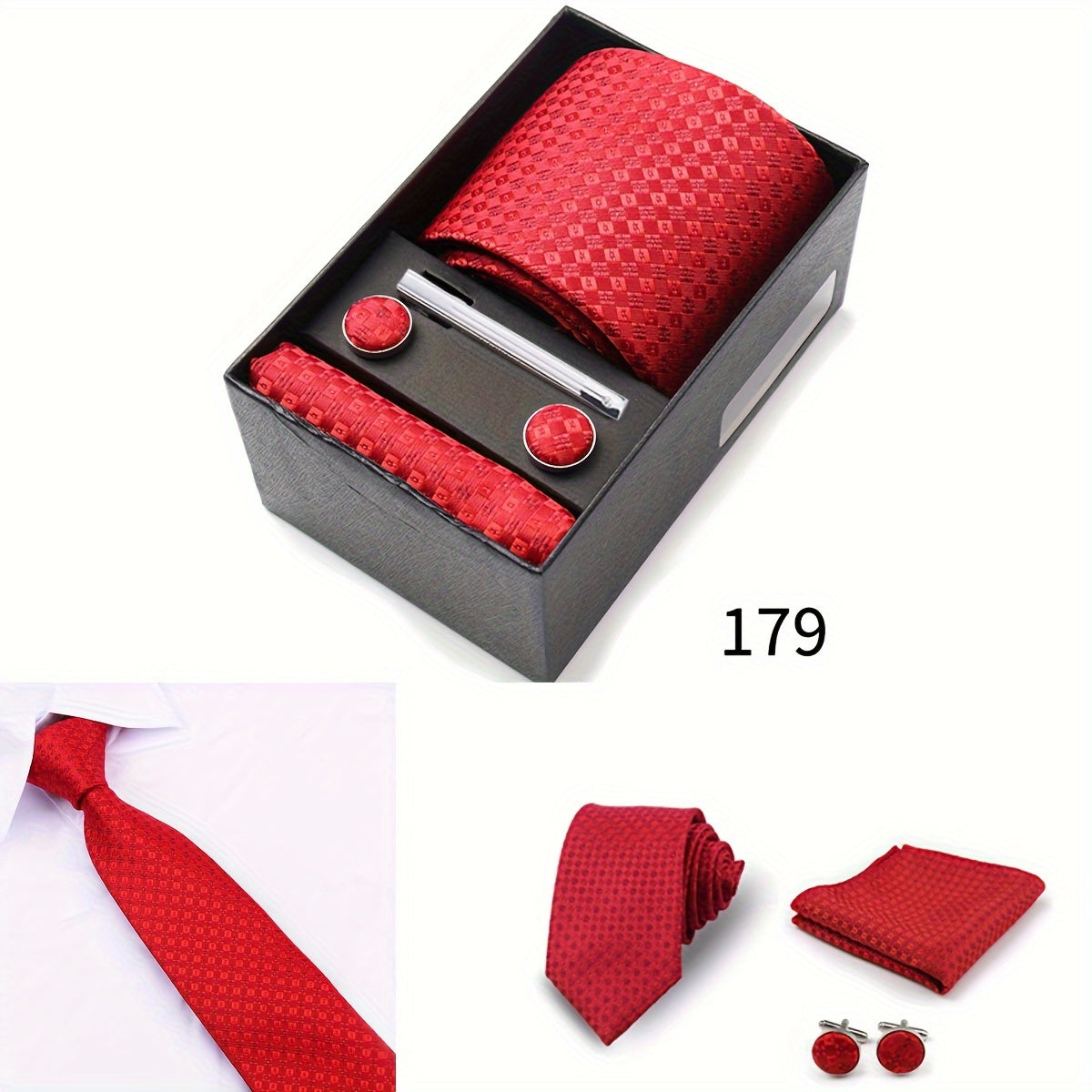 Men's Gift Set with Tie, Pocket Square, Tie Clip and Cufflinks for Weddings