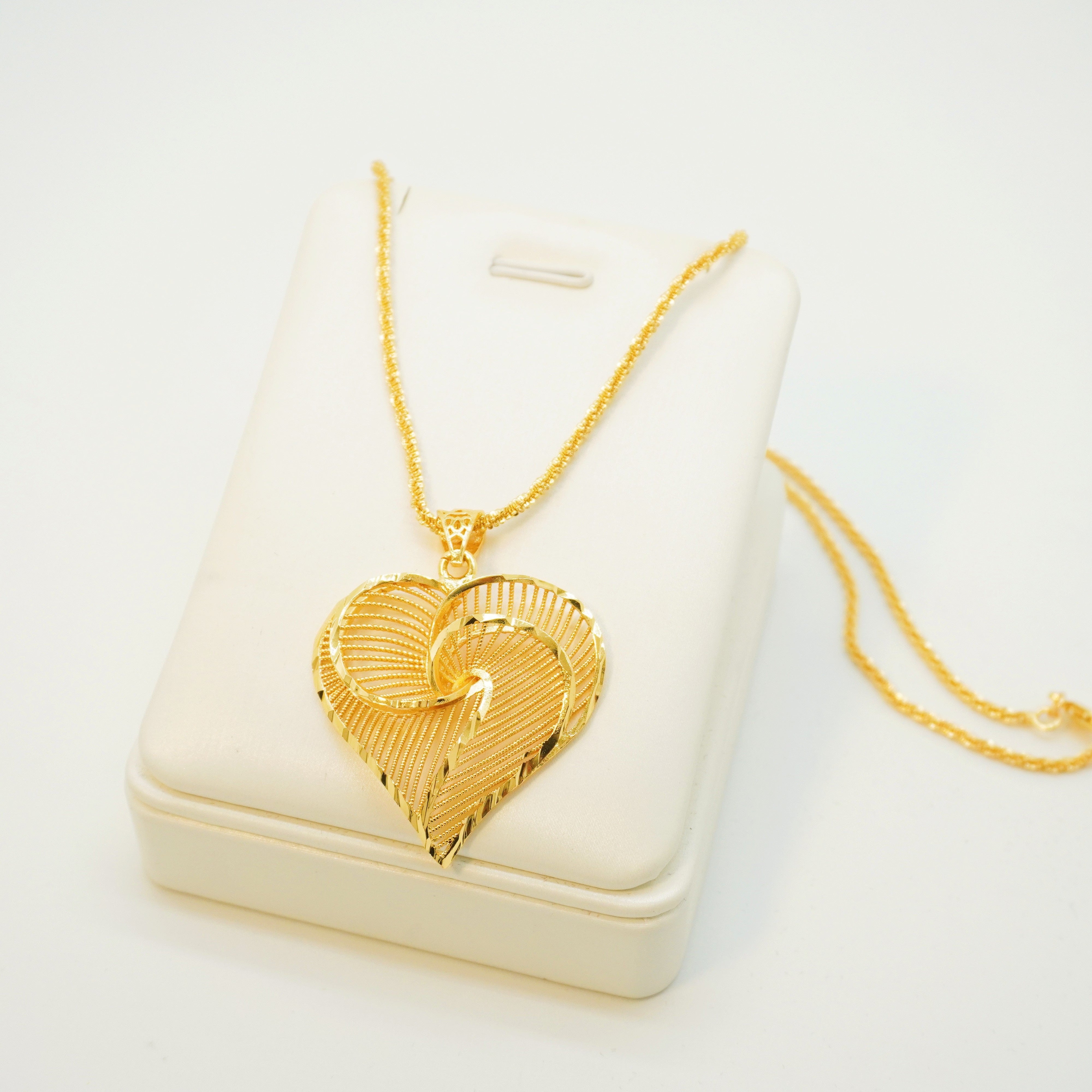 Heart Pendant Necklace in 24K Gold Plating Frosted Finish for Women