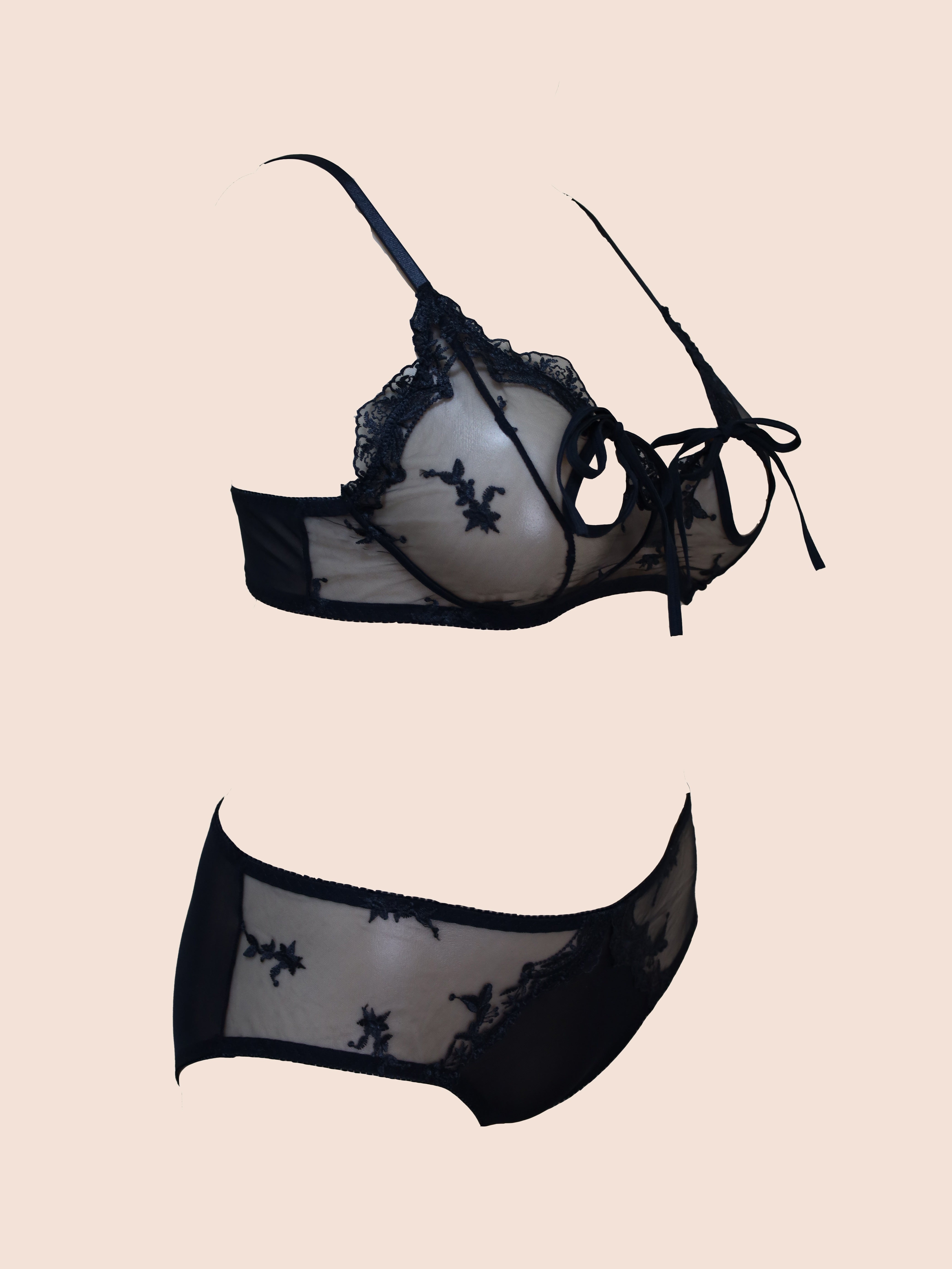 Women's Plus Size Sheer Mesh Lingerie Set with Tie Detail