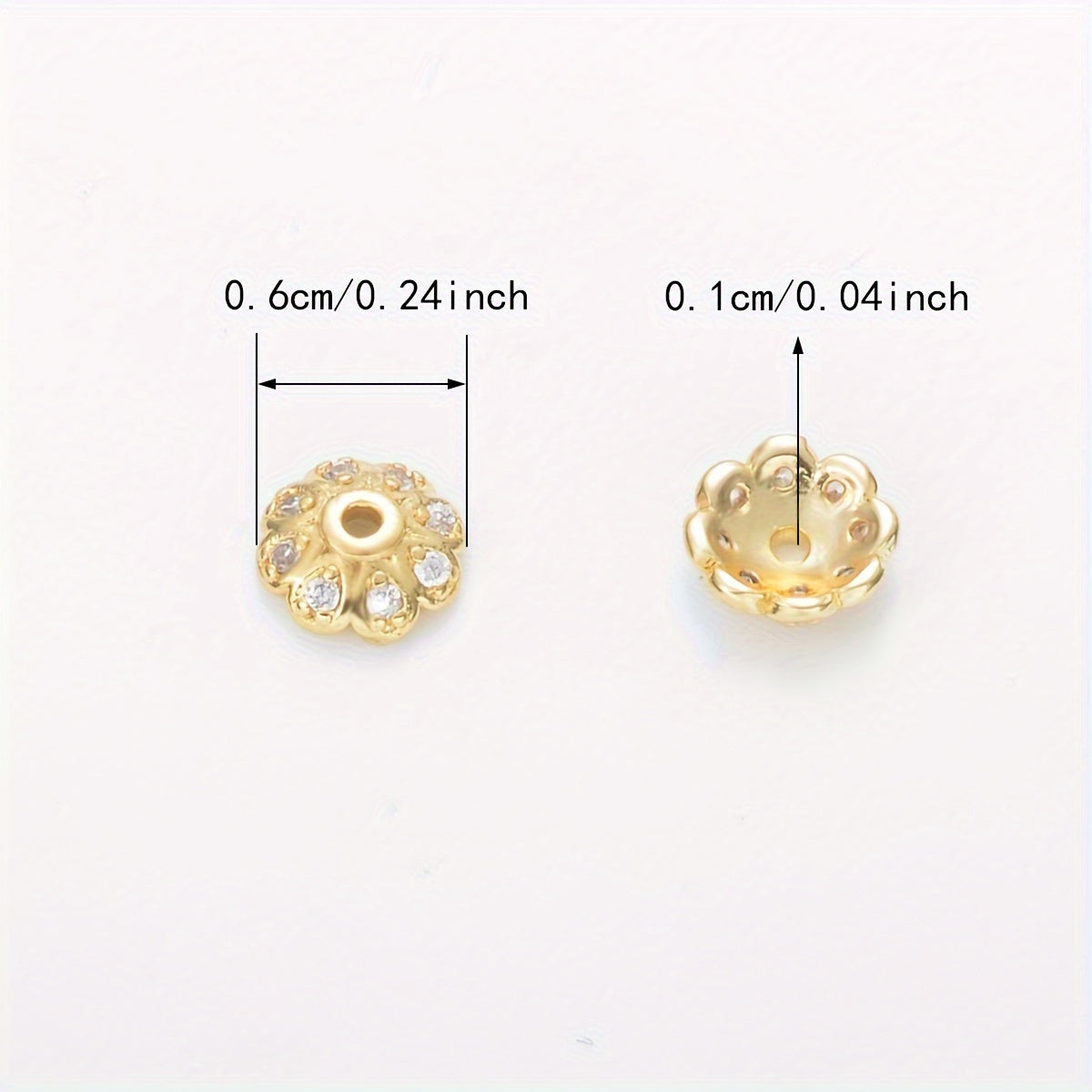 Brass Flower Bead Caps Set of 20 with Synthetic Cubic Zircons 6mm 8mm 10mm