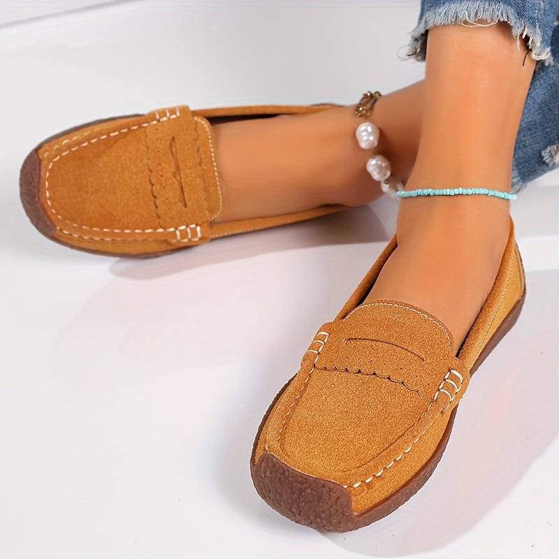 Women's Black Loafers Slip-On Flats Comfortable PU Casual Shoes