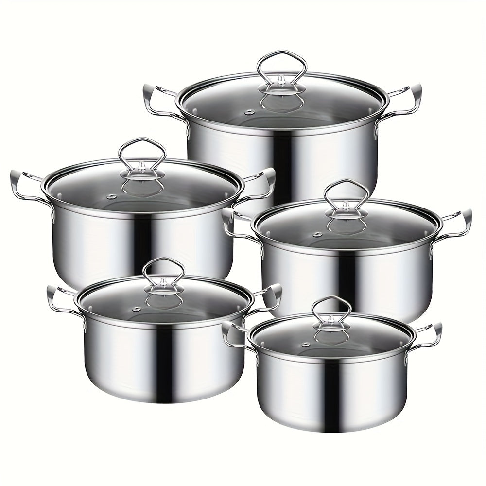 Set of Cooking Pots with Glass Lids and Wire Handles