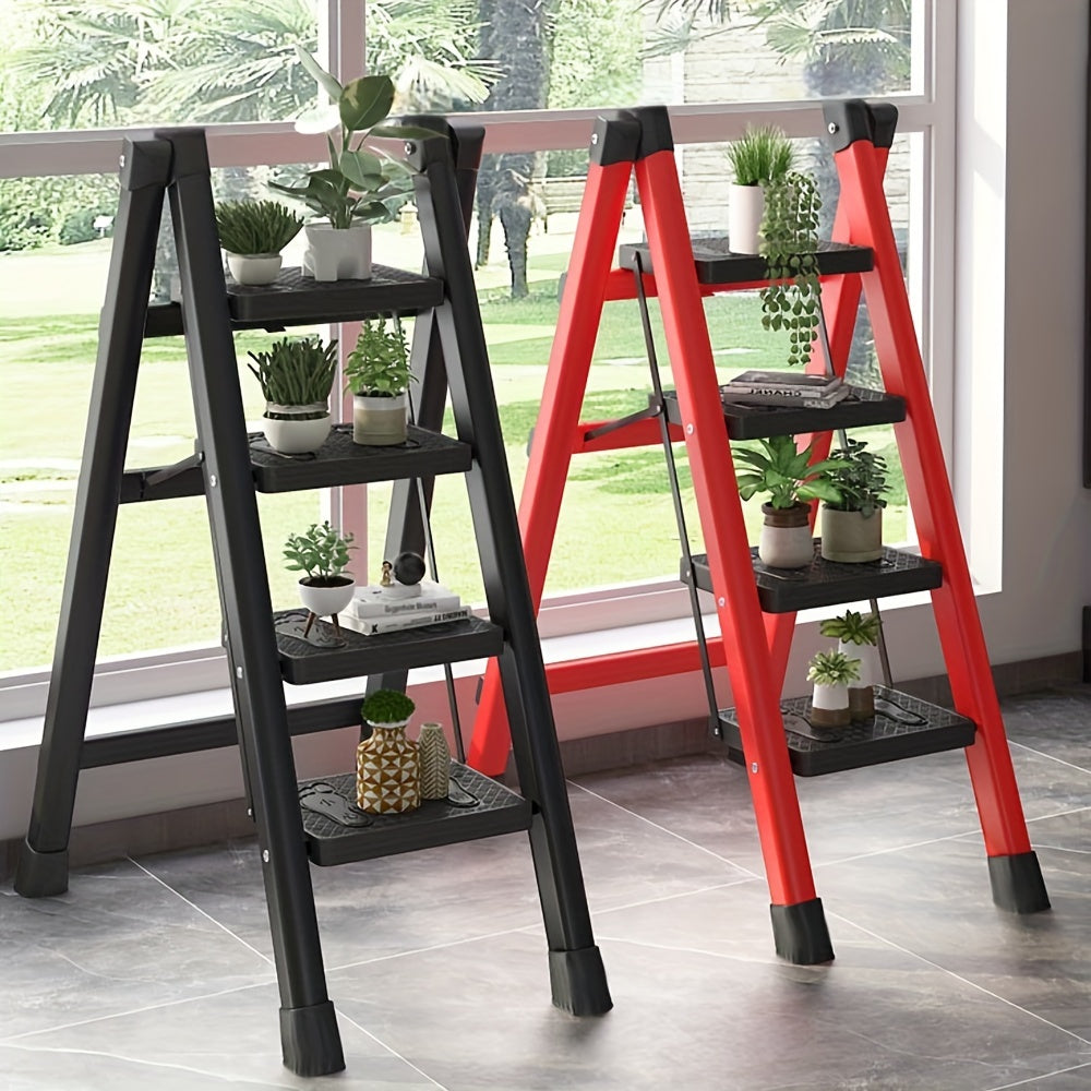 Black 4-Step Folding Ladder Stool Lightweight Portable Non-Slip Pedals for Home Use