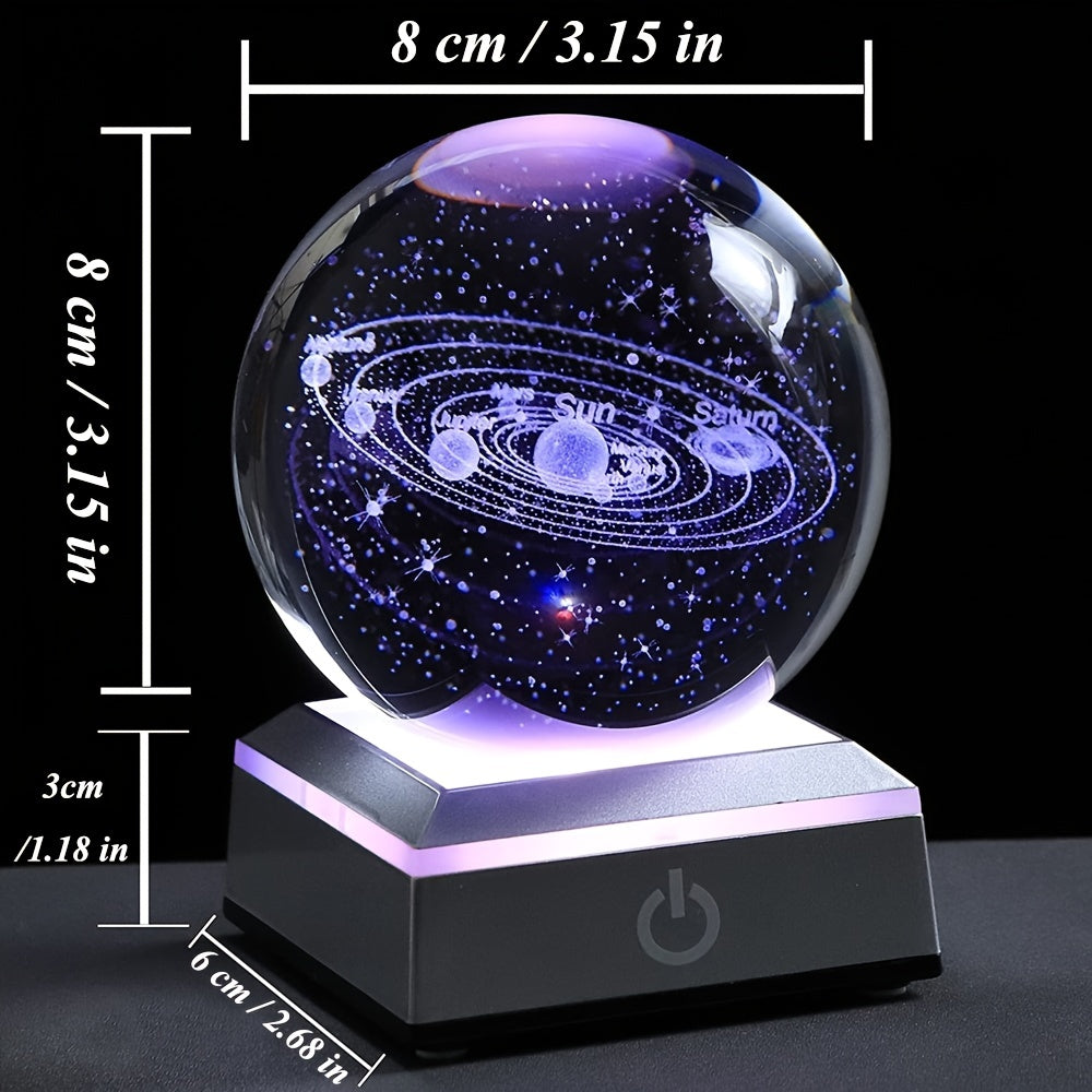 Small 3D Solar System Crystal Ball with LED Base Decorative Home Decor Gift for Astronomy Enthusiasts