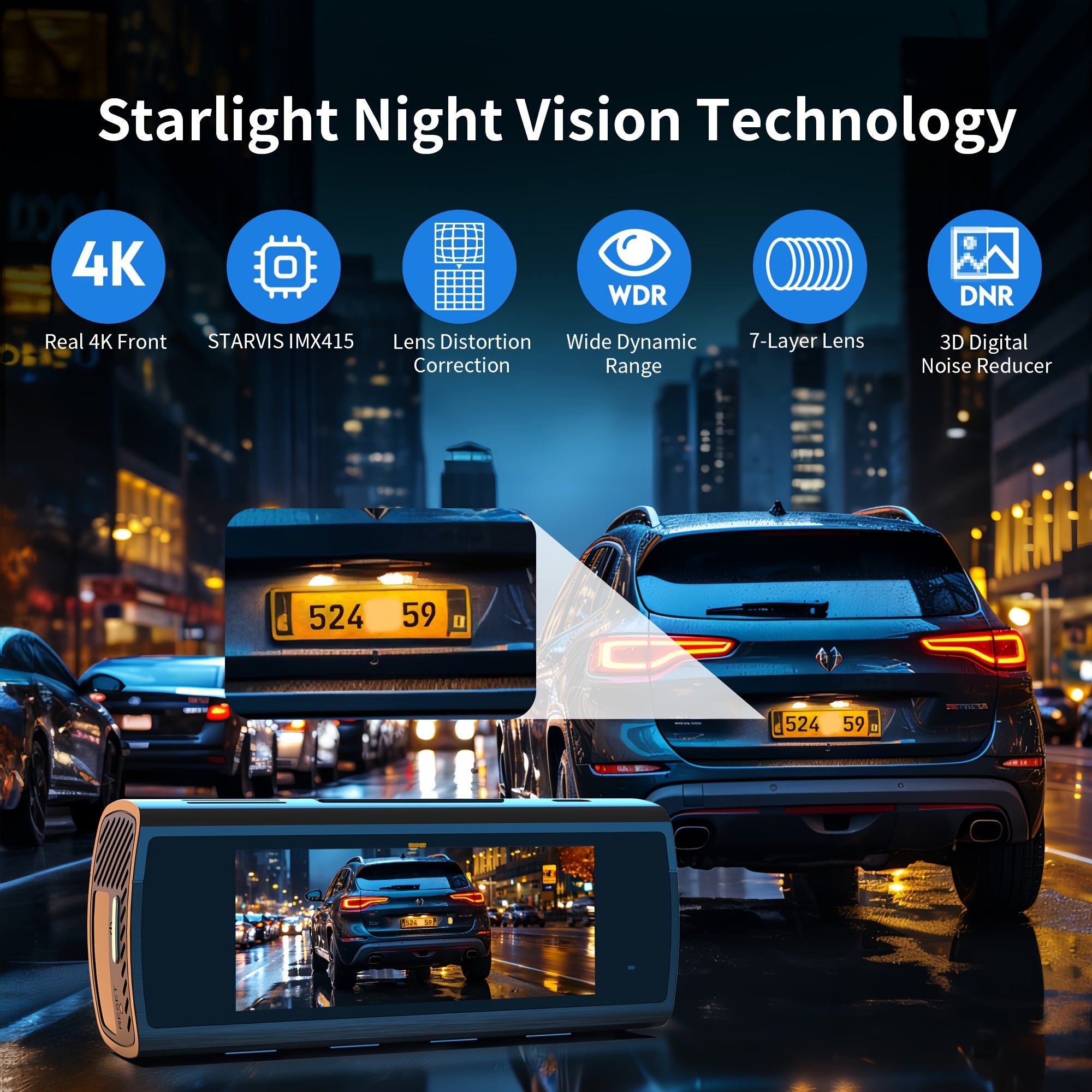 4K Dual Dash Cam Front and Rear WiFi Night Vision GPS Loop Recording 64GB