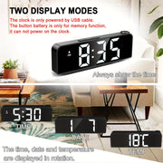 LED Projection Alarm Clock with 180° Rotatable Projector Adjustable Brightness Temperature Display USB Powered for Bedroom or Home Office