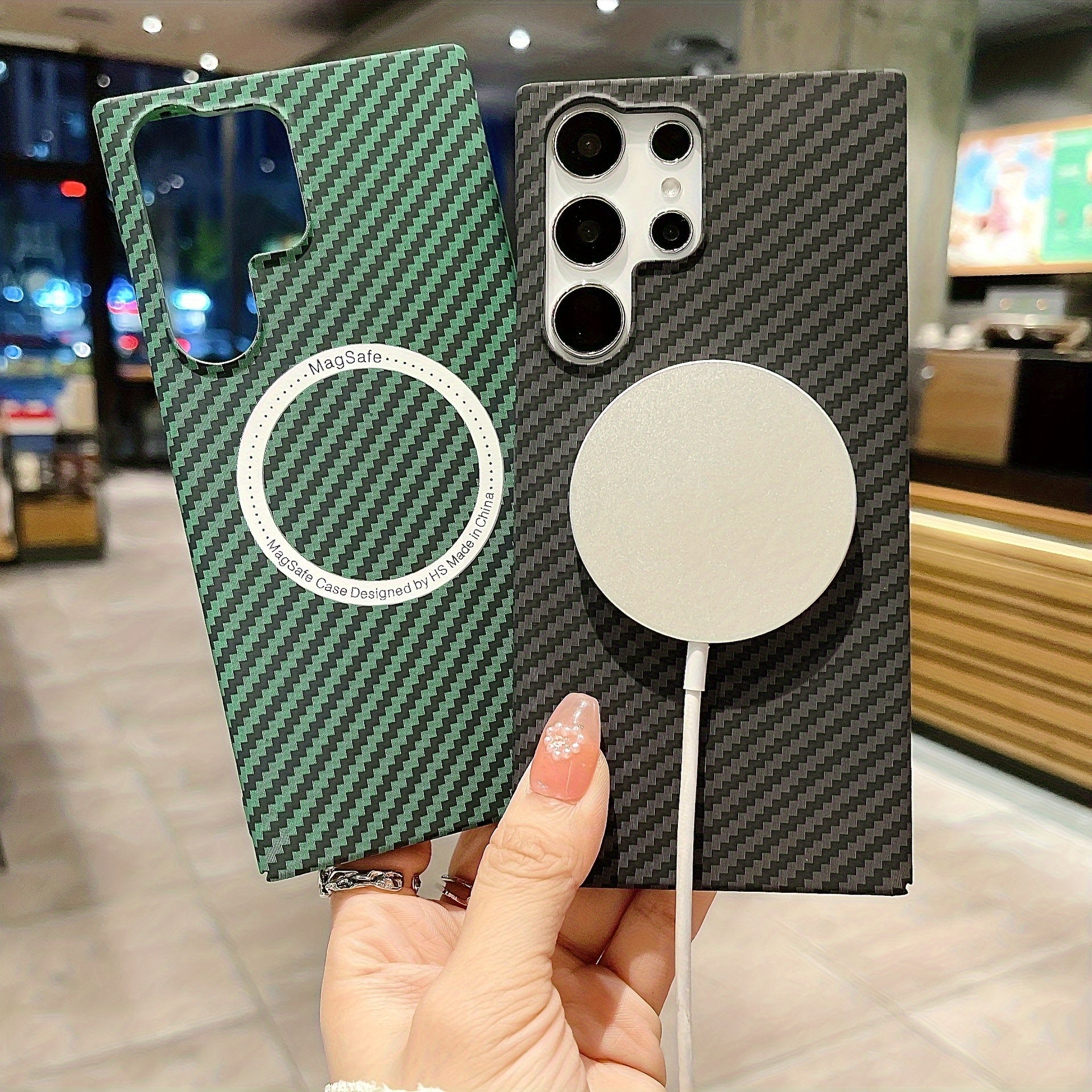 Ultra Slim Carbon Fiber Texture Phone Case for Galaxy S22 Ultra S23 Ultra S24 Ultra with Matte Ring Armor