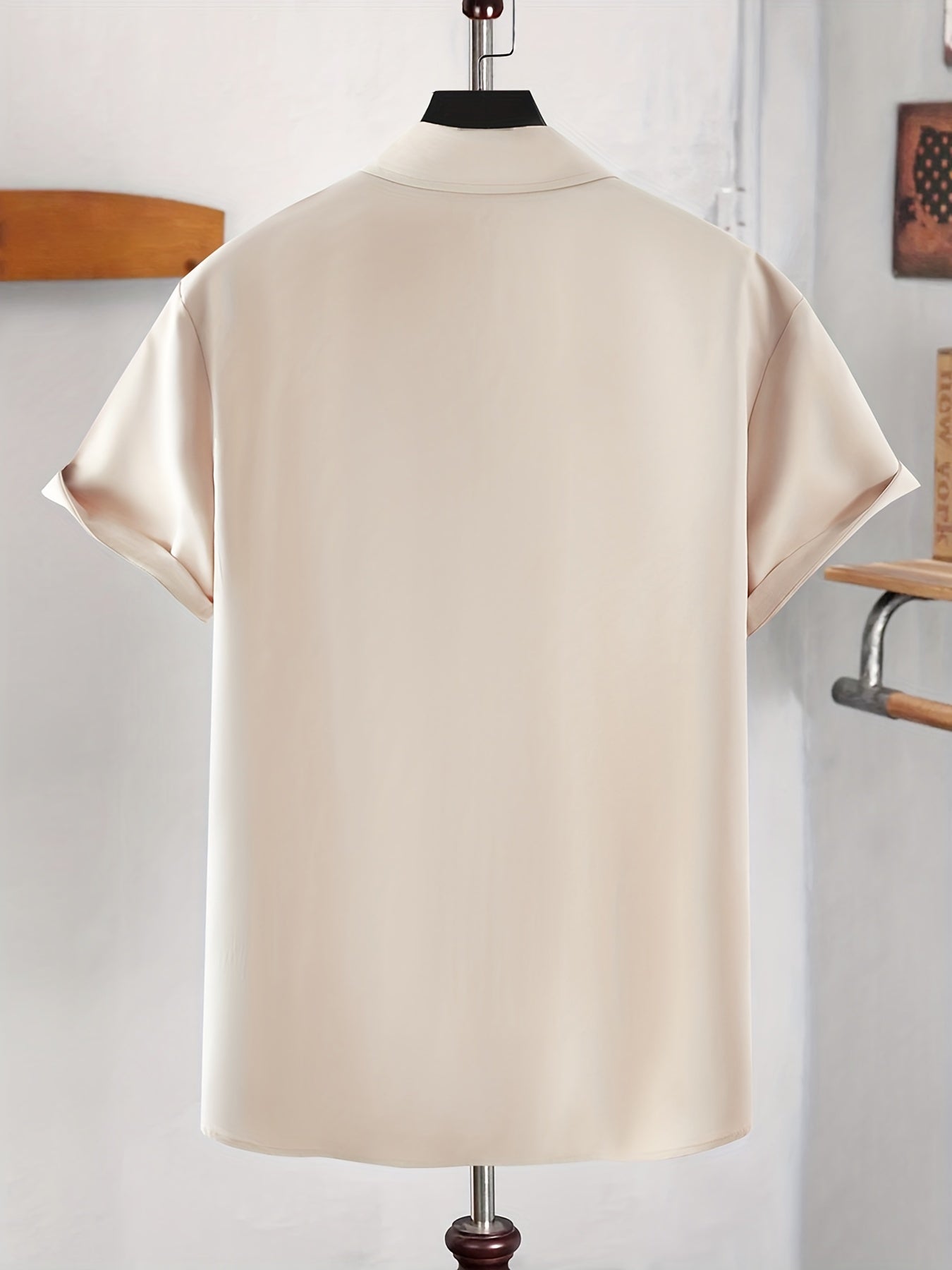 Plus Size Men's Casual Short Sleeve Button-Up Shirts Light Beige Yellow Polyester Summer Wear