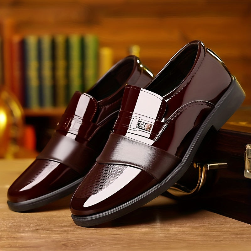 Men's Casual Business Shoes PU Slip-On Round Toe Solid Color Low Top for Daily and Formal Wear