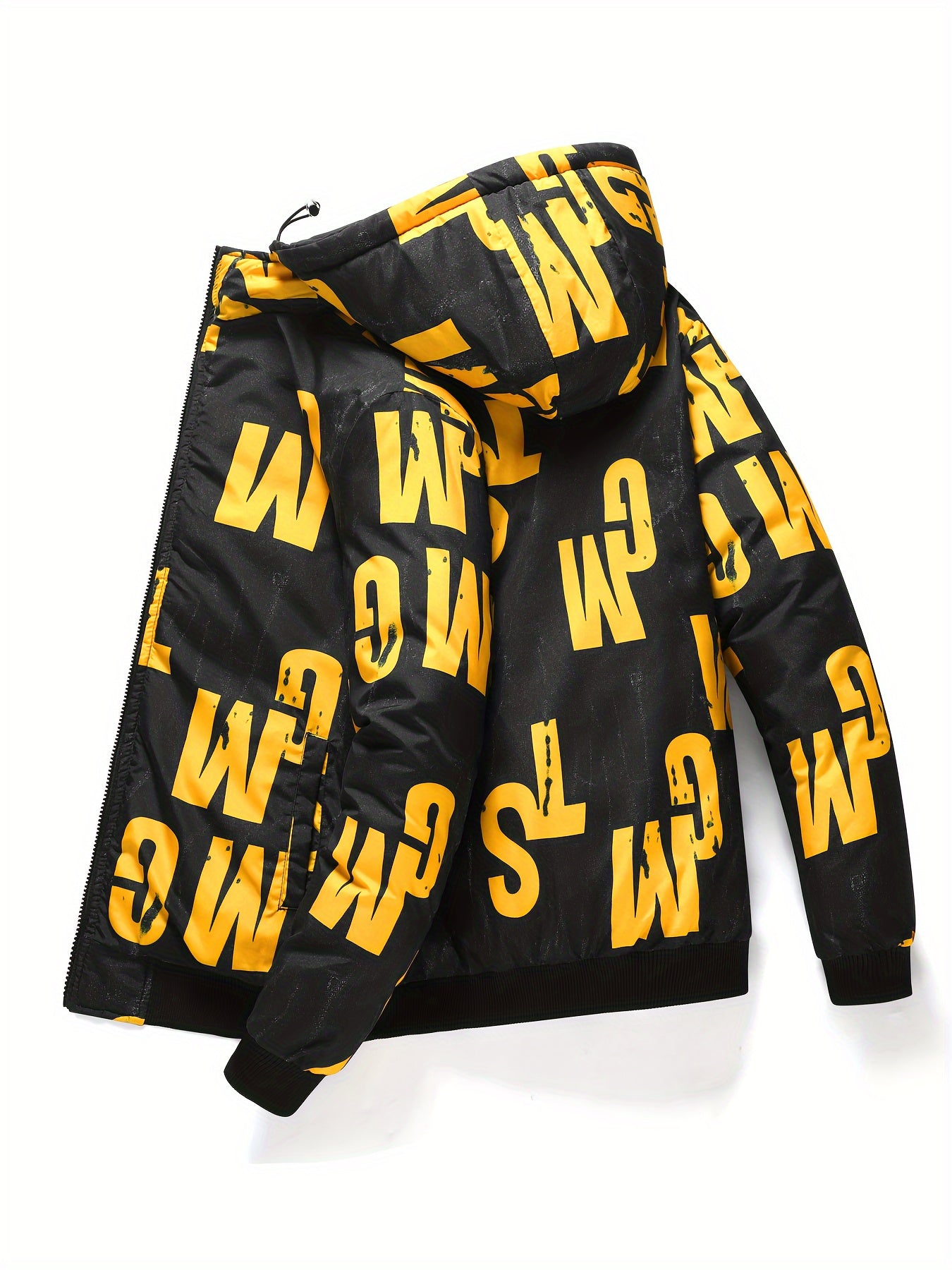 Men's Hooded Jacket with Alphabet Pattern Polyester Winter Casual Regular Fit