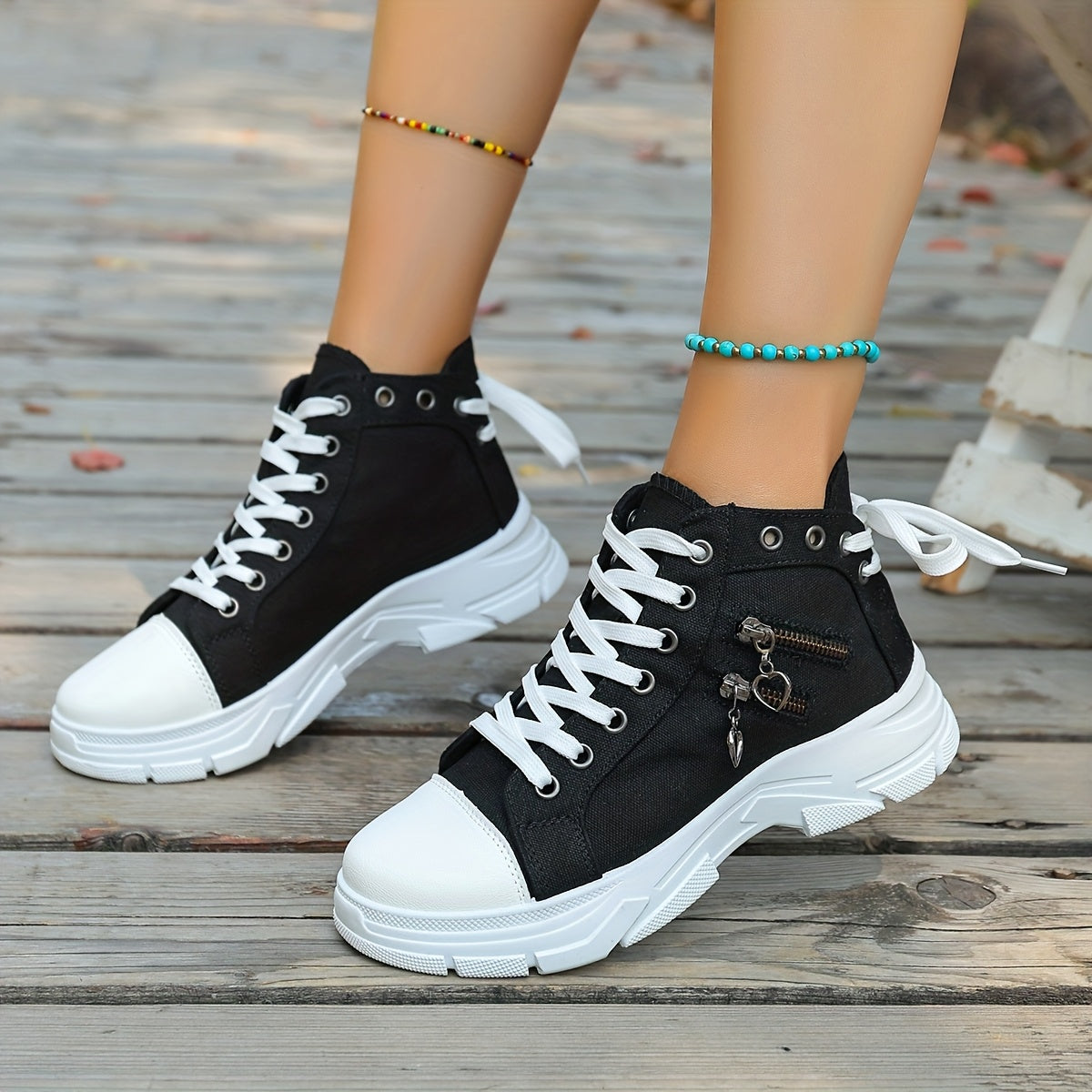 Men's Casual High-Top Sneakers Blue Denim Lace-Up Rubber Sole