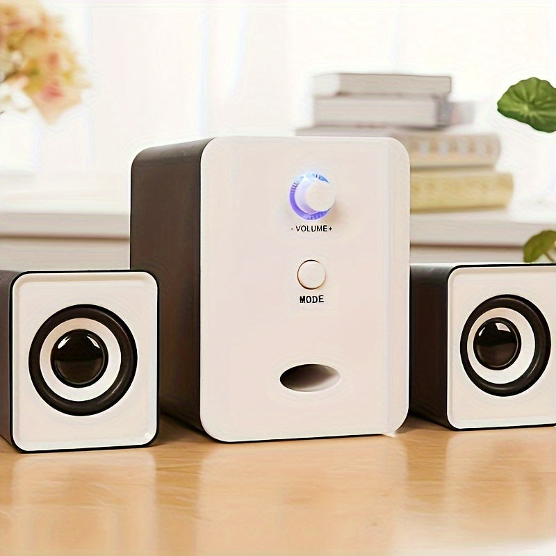 USB Desktop Speakers with Adjustable Volume and Bass Stereo Soundbar and Subwoofer for PC Laptop Tablet Black or White