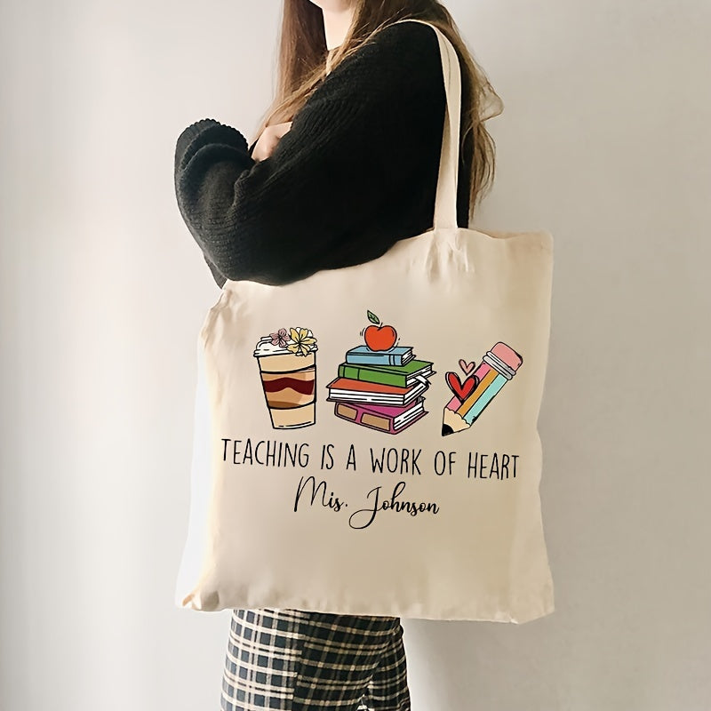 Personalized Canvas Tote Bag for Teachers with Name, Shopping and Travel Use