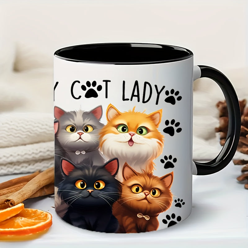11oz Ceramic Coffee Mug with Cartoon Cats Insulated Microwave Safe Gift for Cat Lovers