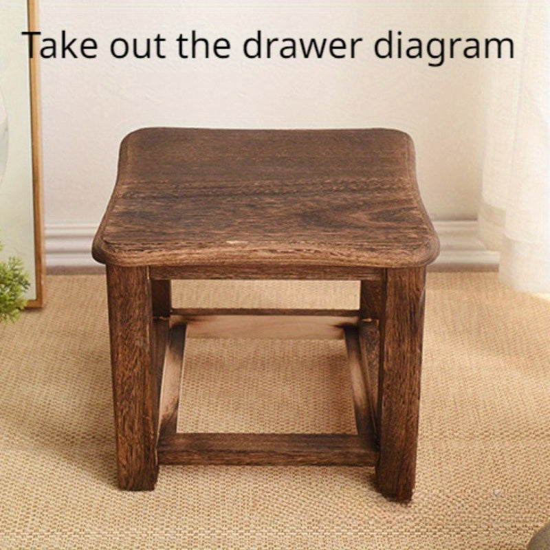 Taburete para cambiar zapatos de madera marrón oscuro con cajón de almacenamiento, sin brazos y sin acolchado