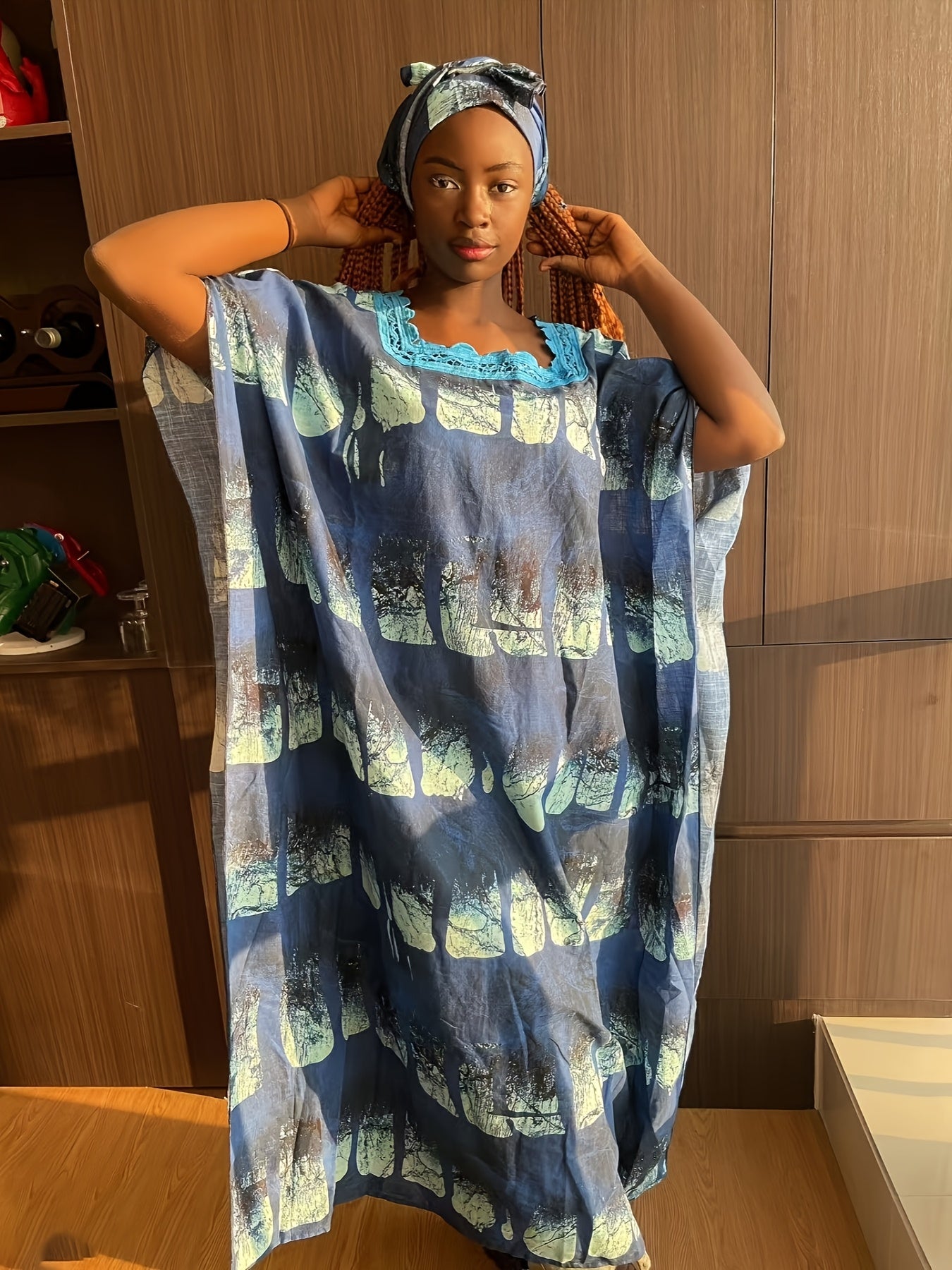 Plus Size Women's Breathable Watermark Casual Long Dress Muslim Robe